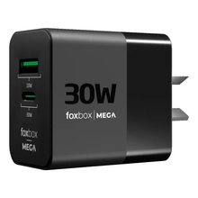 Cargador Rápido FOXBOX MEGA 30W | USB-A + USB-C, Color Negro