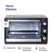 Horno Eléctrico BGH BHE65M19N 64L 2200W con Convección y Luz Interior