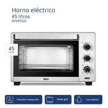 Horno Eléctrico BGH BHE45S22 45L 2000W con Convección Luz Interior