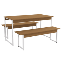 Conjunto Kappesberg LI013 Mesa 136 cm + 2 Bancos Canela/Blanco